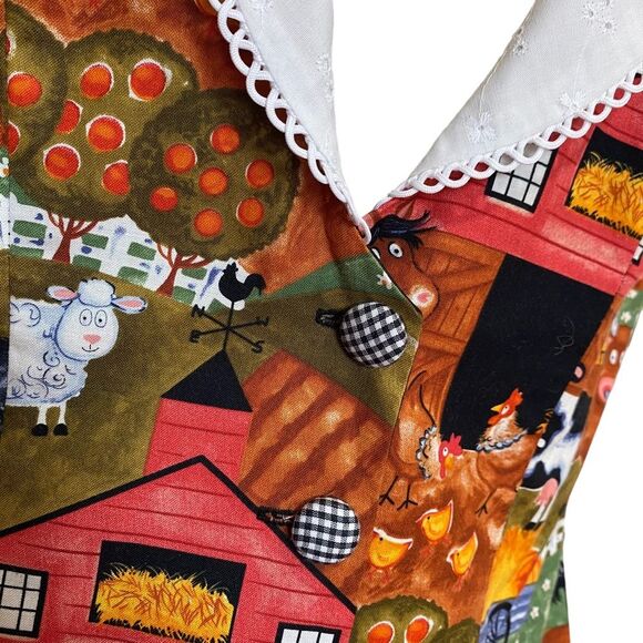 Handmade Farm Life Vest Lace Collar Gingham Buttons Corduroy Back Sz S - Picture 2 of 12